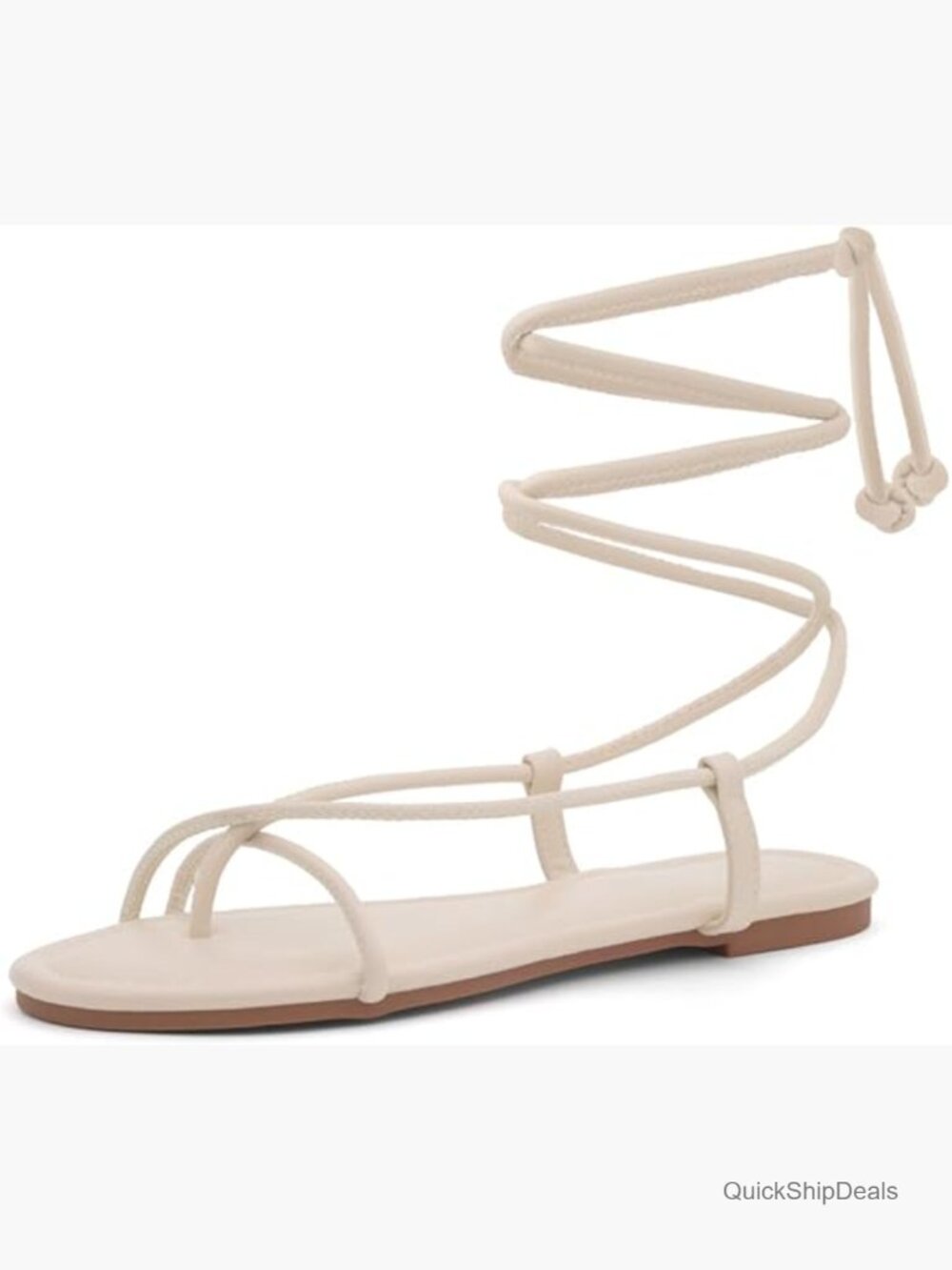 Lace-Up Gladiator Flat Sandals with Adjustable Ankle Wrap, Vegan Leather